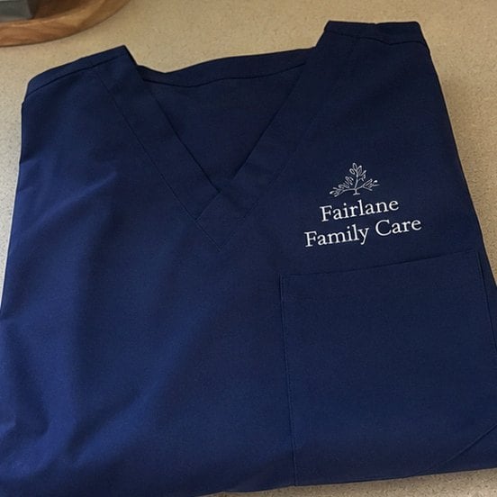 Custom scrubs — customer photo