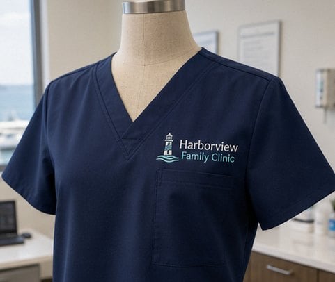 Embroidered Scrub Top with custom branding