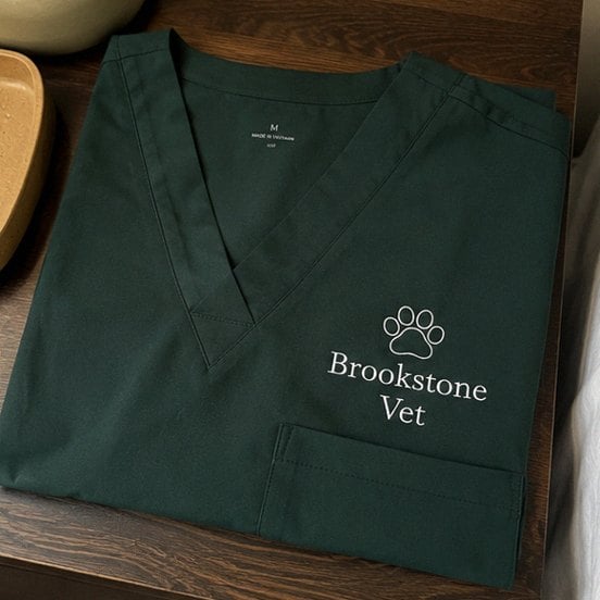 Scrubs with logo — customer photo